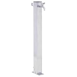 vidaXL Wassersäule für den Garten, Wasserhahn mit 1 Haken, Gartenwassersäule für Gartenbewässerung, Wasserzapfsäule Wasserzapfstelle, Edelstahl Quadratisch