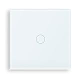 PANGTZEEN Touch Lichtschalter 1 Fach 1 Weg Gehärtetem Glas Schalter Non-WiFi Wandschalter 10A Unterputz Wandlichtschalter Weiß Kein Neutralleiter für Wohnzimmer Schlafzimmer Küche Büro