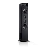 auna Karaboom 100-2.1 Lautsprechersystem, Turmlautsprecher, 2.1 Lautsprecher, Standlautsprecher, 120 Watt max. Bluetooth, USB Port, MP3, AUX-In, inkl. Tablethalter, schwarz