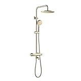 WQPMNYG Duschsystem, Thermostatisches Gold-Luxus-Duscharmatur-Set, Messing-Umstellmischer, Wasserfall-Regendusche mit 8-Zoll-Regenduschkopf und Handbrause, Wandmontiertes Duschset,E