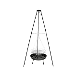 GLÜHZONE HKG 200 - Schwenkgrill mit Feuerschale - Dreibein Schwenker Holzkohlegrill (höhenverstellbar, einfach, robust, komplett Set, große Grillfläche Ø 50 cm) - für Camping und Garten - schwarz