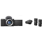 Sony Bundle Alpha ZV-E10 | APS-C spiegellose Wechselobjektiv-Vlog-Kamera (schwenkbarer Bildschirm für Vlogging, 4K-Video), Schwarz ECM-W3 | kabelloses Mikrofonsystem für 2 Mikros, schwarz