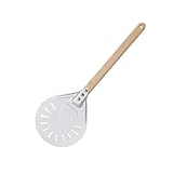 Pizzaschaufel mit langem Griff, 7/8/9 Zoll, perforiert, Pizzawendeschaufel, Pizzaschaufel aus Aluminium, Pizzaschaufel mit rutschfestem Griff Pizzaschaufel(9 inch Wood Handle)