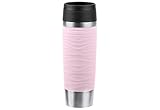 Emsa N20227 Travel Mug Wave Isolierbecher 0,5 Liter, neuer Komfort-Schraubverschluss, Edelstahl, 6h heiß und 12h kühl, 100% dicht, spülmaschinenfest, 360°-Trinköffnung, Pastellrosa