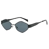 ANGIRSFPO Sonnenbrillen für Damen Sonnenbrille Ovale Linse Polygon Metall Mode Männer Und Frauen-schwarzer Rahmen Grau