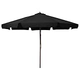 JIYTG Sonnenschutz Balkon, Sonnenschirm mit Holzstange, 330 cm, Schwarz, UV-beständiges Polyester Terrassenschirm, Gartenschirm, Terrassenschirm, Tischschirm