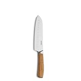 Kuppels Santoku Messer WOOD | Klingenlänge 17 cm | scharfes Küchenmesser mit Akazienholzgriff | Klinge aus gehärtetem Edelstahl | Küchenmesser für präzises Schneiden | Japanisches Messer