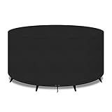PATIO PLUS großer runder Gartentisch Möbel Abdeckung 420D im Freien Patio rundes Set für Stuhl Set wasserdicht Heavy Duty Garten Abdeckungen 163x70cm, schwarz