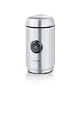 SEVERIN Kaffee- und Gewürzmühle, Aromaschonendes Mahlen dank hochwertigem Edelstahlmesser, Individuell einstellbarer Mahlgrad per Tastendruck, 150 W, ca. 50g Kapazität, silber, KM 3879