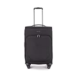 Stratic Mix Koffer Weichschale Reisekoffer Trolley Rollkoffer mittelgroß, TSA Kofferschloss, 4 Rollen, Erweiterbar, Größe M, Schwarz