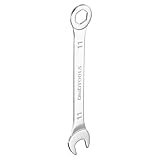 HARFINGTON Dünner Ringmaulschlüssel, metrisch, 11 mm, 6-Punkt-Ende, 15 Grad gekröpft, offenes Ende, CR-V, verchromter Stahl, Silber