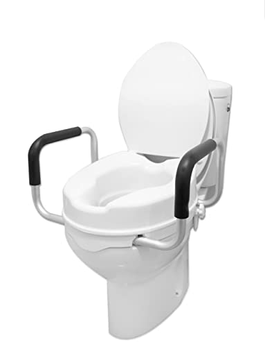 PEPE - Toilettensitzerhöhung mit Armlehnen (10 cm Groß), WC Sitzerhöhung für Senioren, Sitzerhöhung Toilette mit Deckel, Toilettenaufsatz für Senioren, WC Sitzerhöhungen, Toilettenerhöhung Weiß