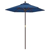 Higsose Gartenschirm 196x231 cm Balkon Schirm Sonnenschirm mit Holzmast und 6 Rippen Outdoor Terrassenschirm Blau Strandschirm mit Belüftung und Seilzugsystem UV Beständigem Polyester