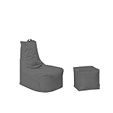 Momiralland Komfort Sitzsack XL - XXL mit Hocker Sitzkissen BodenKissen Sessel In- & Outdoor geeignet Gaming Sitzsack für Erwachsene und Kinder (Anthrazit, XL - Durchmesser 75 cm)