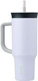 Owala Thermobecher aus Edelstahl, dreilagig, isoliert, mit auslaufsicherem Deckel, Strohhalm und Tragegriff, BPA-frei, 1,2 l, Weiß (Eistee)