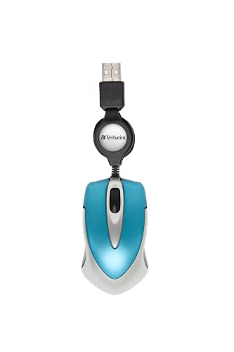 Verbatim Go-Mini optische Travel-Maus, kleine Computermaus mit einziehbarem Kabel, USB-A, USB-Maus mini mit 1000 dpi, für Laptop, Notebook, PC & MAC, kompaktes Design, Caribbean Blue, Blau