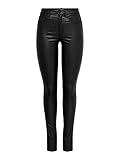 ONLY Damen PU Kunstleder Hose | High Waist Stretch Pants Beschichtet | Coated Biker Denim Jeans ONLROYAL, Farben:Schwarz, Größe:M / 32L, Z-Länge:L32