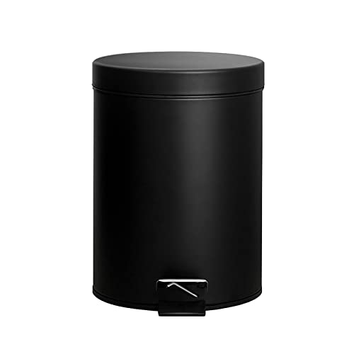 ALFUSA Matter runder Flip-Top-Mülleimer, Küchen- und Wohnzimmerhaushalt, fußbetätigter Papiereimer mit Deckel, Toiletten-Toiletten-Mülleimer (Black 28X25CM)