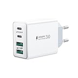 USB C Ladegerät, 40W 4-Ports USB Stecker Schnellladegerät Mehrfach Netzteil USB C Fast Charger PD Power Adapter Ladestecker USB Schnellladen für iPhone 16 15 14 13 12 11 Pro Max, iPad, Samsung,Handys