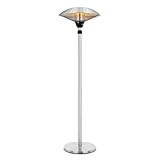blumfeldt Heat Guard Standheizstrahler - Stand Heizstrahler mit 900, 1200 und 2100 W in 3 Stufen, höhenverstellbarer Infrarotstrahler, witterungsbeständig, Aluminium-Standfuß, 1,8 m Kabel, Silber