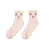 Shapes Studio Crew Half Calf Grip Socks, Cutest Fruits Pilates Socks Ruffle Socks Non Slip Barre Yoga Fitness, Kirsch-Aufdruck, 37-43 EU