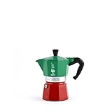 Bialetti - Moka Express Italia Kollektion: Ikonische Espressomaschine für die Herdplatte, macht echten Italienischen Kaffee, Moka-Kanne für 3 Tassen (130 ml), Aluminium, in Rot-Grün-Silber gefärbt