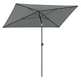 COSTWAY Sonnenschirm Balkon 210x140 cm, Balkonschirm rechteckig, Gartenschirm, beidseitig um 30° knickbar, Terrassenschirm für Balkon, Garten, Terrasse (Grau)