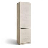 Stella Trading Sanibel Einbauschrank für Kühlschrank in Chromix Weiß FSC-Zertifiziert - Geräumiger Hochschrank Küchenschrank mit viel Stauraum - 60 x 210 x 58 cm (B/H/T)