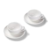 Terra Home 2er Cappuccino-Tassen Set - Weiß, 200 ml, Glossy, Porzellan, Dickwandig, Spülmaschinenfest, italienisches Design - Kaffee-Tassen Set mit Untertassen
