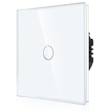 CNBINGO Touch Lichtschalter unterputz in Weiß - einfach Wandschalter mit Status-LED und Glas Panel - Kein Neutralleiter Erforderlich - 1 Fach Berührungsschalter - 500 W/Fach