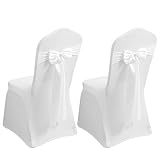 2 Stück Stuhlhussen Weiss, Stuhlhussen Hochzeit, Stuhlhussen Stretch, Stuhlhusse Weiss Hochzeit Stretch, Stretch Stuhlhussen Mit 2 Schleifen, Für Party, Hochzeit, Feier, Wohnzimmer, Esszimmerstuhl