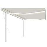 Qnhdfrt Automatische Gelenkarm Markise mit LED Beleuchtung und Windsensor, Freistehend, Größe 500x350 cm, Farbe Cremeweiß, Robuster Aluminiumrahmen, Für Außenbereiche wie Balkon, Terrasse und Garten