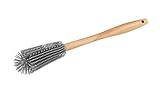 WENKO Silikon Spülbürste mit Flexkopf Hollie, hygienische Flaschenbürste mit flexiblem, spülmaschinengeeignetem Bürstenkopf, Abnehmbarer Griff aus Buchenholz, Ø 4,5 x 30 cm