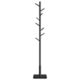 VASAGLE Garderobenständer, Kleiderständer Massivholz, Jackenständer Baumform, 8 Haken für Jacken, Hüte, für Flur, Haken und Haltestange aus Kautschukholz, tintenschwarz RCR010B01