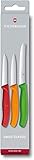 Victorinox Swiss Classic, Küchenmesser Set, 3teilig, Gemüse-, Tomaten- und Frühstücksmesser, Robuster Kunststoffgriff, Rostfreier Stahl, Rot/Grün/Orange