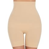 SIMIYA Bauchweg Unterhose Damen Hohe Taille Shapewear Nahtlose Miederhose mit Bein Figurenformend Miederpant Baumwolle Unterwäsche Hose unter Kleid Kurze Shorts(Beige, M)