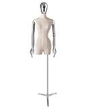 ENHEN Mannequin Weiblicher Schaufensterpuppenkörper mit Armen, Verstellbare Schneiderpuppe Kleiderpräsentation/Schmuck/Zeichnung, Halbkörper-Torso-Dummy-Büste mit Ständer(White,Tripod Base)
