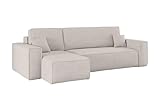 Kaiser Möbel, Ecksofa mit schlaffunktion, mit Bettkasten, Schlafsofa Best, Designer Sofa, Modern Design Couch, Polsterecke, Freistehend, Dicker Cord, Beige Links