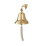 MesuBari Schiffsglocke aus Messing mit Seilzug, 14 cm, robuste Klingel aus poliertem Messing, Wandbehang, für drinnen und draußen, nautische Dekoration, Wandmontage