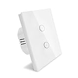 Smart Lichtschalter, Wlan Alexa Lichtschalter 2 Gang, Gehärtetes Glas Touch-schalter, Arbeitet mit Alexa & Google, APP Fernbedienung, Timing-Funktion, Nullleiter Erforderlich, Weiß