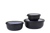 Mepal - Multischale Cirqula Round 3-teiliges Set - Vorratsdosen mit Deckel - Geignet als Aufbewahrungsbox, Kuhlschrank, Gefrierschrank & Mikrowellengeschirr - 350 ml, 750 ml & 1250 ml - Nordic Black