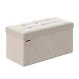 SONGMICS Sitzhocker mit Stauraum, klappbare Sitzbank, 38 x 76 x 38 cm Fußbank, Aufbewahrungsbox, bis 300 kg belastbar, für Wohnzimmer Schlafzimmer Flur, cremeweiß LSF247W01