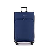 Stratic Mix Koffer Weichschale Reisekoffer Trolley Rollkoffer groß, TSA Kofferschloss, 4 Rollen, Erweiterbar, Größe L, Blau