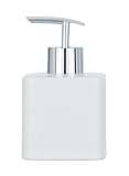 WENKO Seifenspender Hexa, nachfüllbarer Pumpspender aus Keramik für 290 ml Flüssigseife, silberner Pumpkopf, 7,5 x 13 x 8,5 cm, Weiß matt