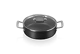 Le Creuset Aluminium-Antihaft Schmorpfanne mit Glasdeckel, 28 cm, 51113280010500, Schwarz
