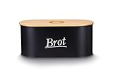 Nouvu Brotkasten - 36x17,6x15,5 cm - Brotbox Schwarz mit Luftlöchern & multifunktionalem Bambusdeckel - für längere Frische von Brot & Brötchen