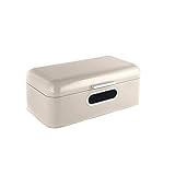 Echtwerk stilvoller Brotkasten, Retro-Brotbox aus Metall mit Sichtfenster, Platzsparende Aufbewahrungsbox, Creme, 42,5 x 23,8 x 17 cm