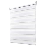 Deswell Doppelrollo Klemmfix ohne Bohren Weiß B60 x H120 cm (Stoffbreite 56cm) Rollos für Fenster ohne Bohren für Fenster mit Lichtdurchlässig & Verdunkelnd/Höhe Stufenlos Verstellbar