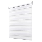 Doppelrollo klemmfix Duo Rollo ohne Bohren,Rollos für Fenster und Tür,lichtdurchlässig und verdunkelnd 55 x 120 cm(BxH) Weiß