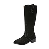 Generico Camperos Damen Texani Winter Stiefeletten Reißverschluss Camperos Texani Damen Stiefeletten Mittelabsatz Stiefeletten Damen Motorradstiefel Spitze Reiten Stiefeletten, Schwarz , 38 EU